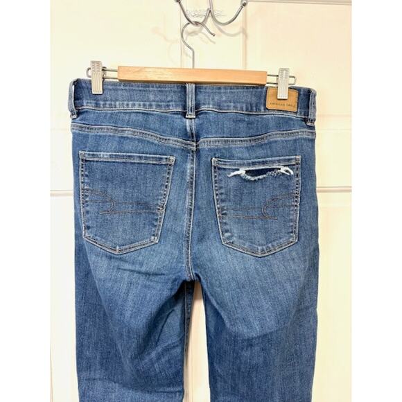 American Eagle Jeans Womens Sz 8 Short Blue High Rise Artist Flare Super Stretch - Picture 5 of 12